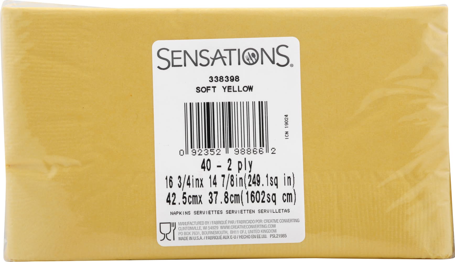 Sensations Soft Yellow 2 Ply Napkins