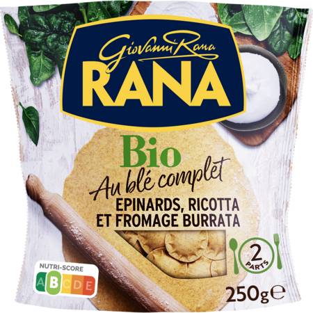 Pâtes fraîches Ravioli Bio Blé Complet Epinards Ricotta et Fromage Burrata RANA - le paquet de 250g