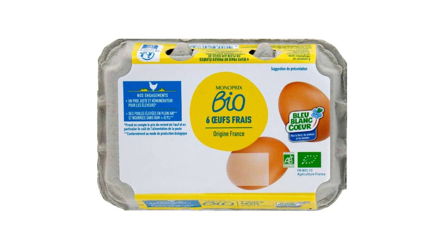 Monoprix Bio - Œufs frais, Moyen (6)