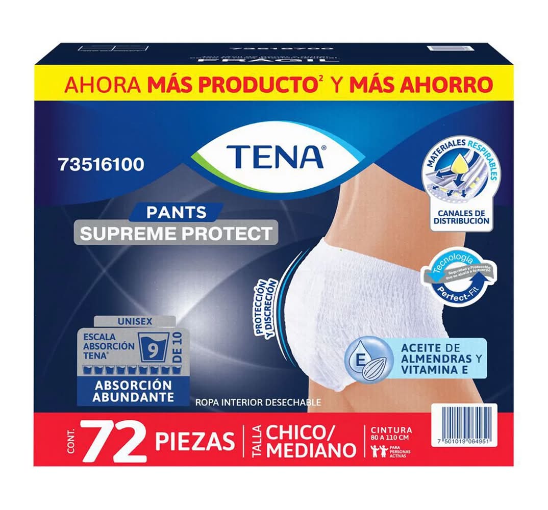 Tena · Supreme protect ropa interior desechable, Chico-Mediano (72 un)