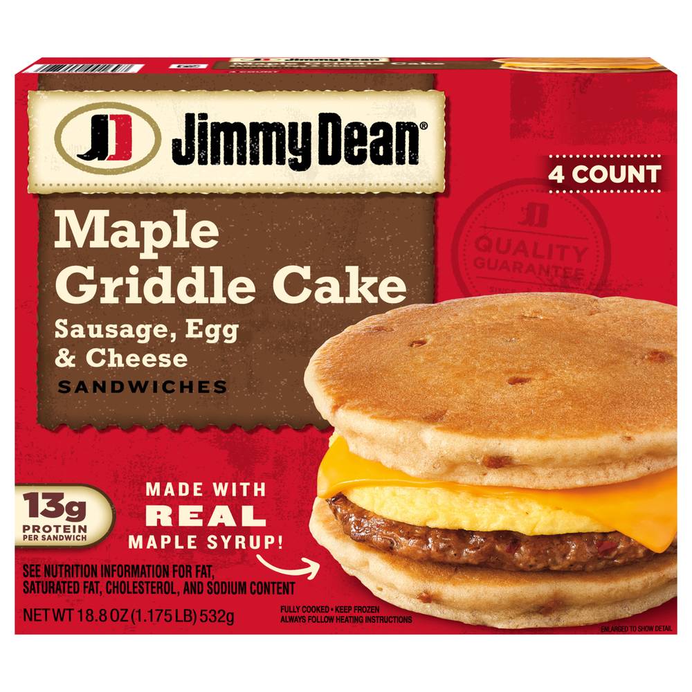 Jimmy Dean Maple Griddle Cake Sandwiches, Sausage, Egg and Cheese (18.8 oz, 4 ct)