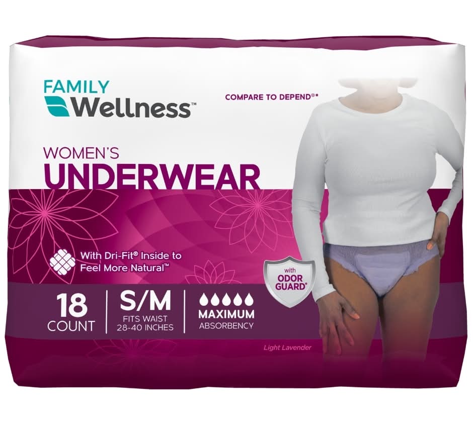 Family Wellness Maximum Absorbency Protective Underwear, Women, S/M (18 ct)