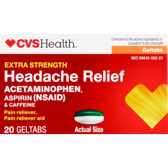CVS Health Extra Strength Headache Relief Acetaminophen, Aspirin (NSAID) & Caffeine Geltabs, 20 CT