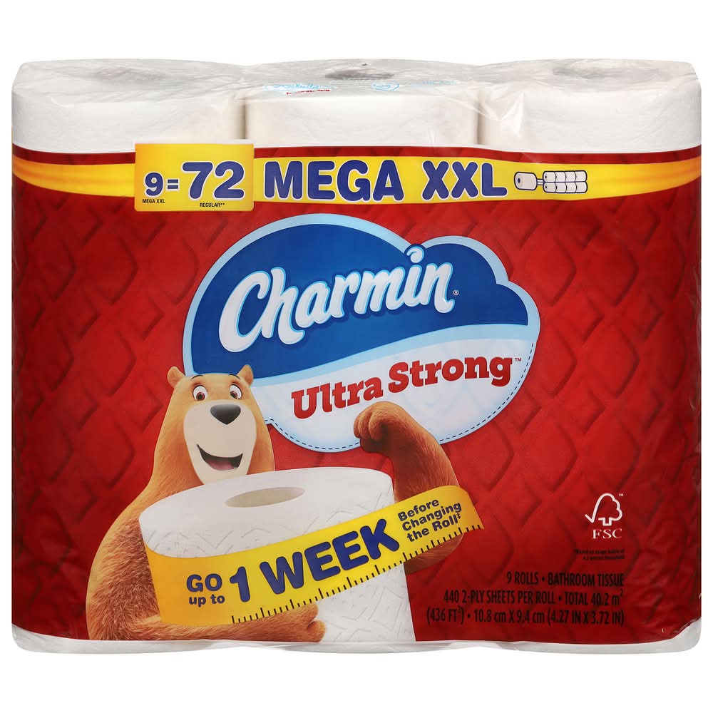 Charmin Ultra Strong 2-ply Toilet Paper Rolls, XXL, White (9 ct)