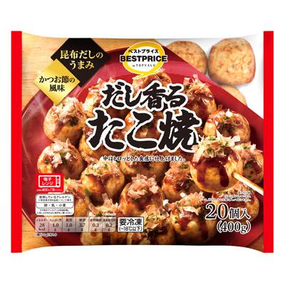 トップバリュ　ベストプライス　昆布だしのうまみ　かつお節の風味だし香るたこ焼　２０個入（４００ｇ）