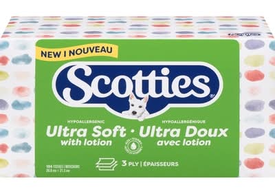Scotties 3-Ply Ultra Soft With Lotion Facial Tissues, 20.8x21.3 cm (104 ct)
