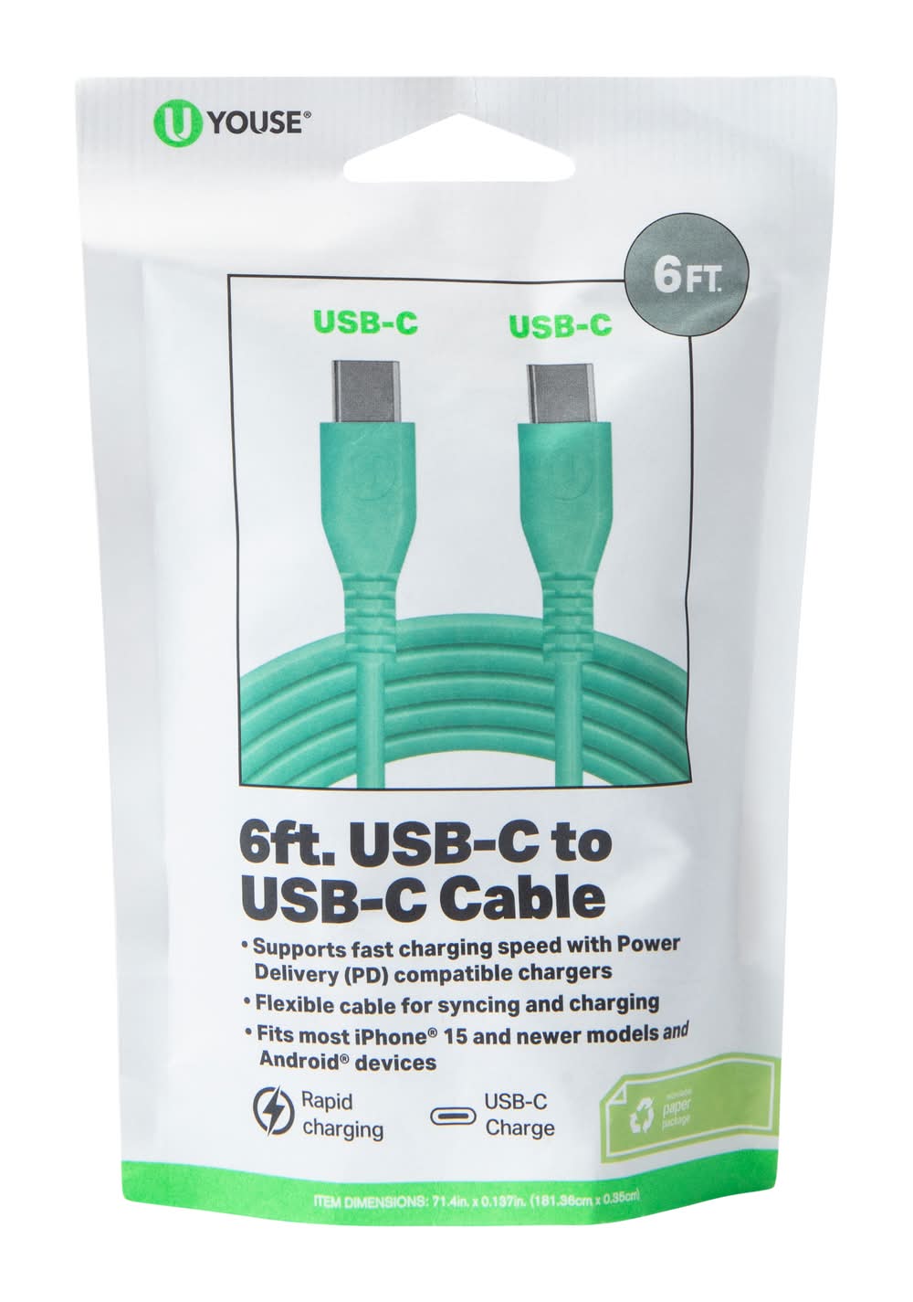 6ft USB-C To USB-C Cable Green