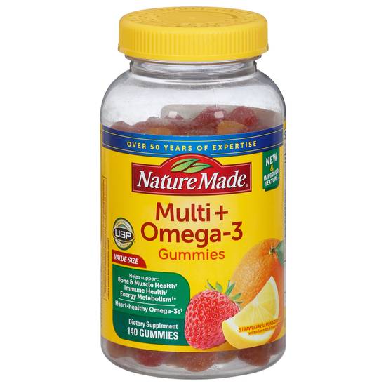 Nature Made Multi + Omega-3 Strawberry Lemon & Orange Gummies ( 140 ct )