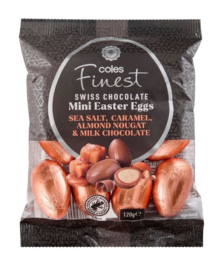 Coles Finest Sea Salt & Caramel Almond Nougat Milk Chocolate Eggs 120g