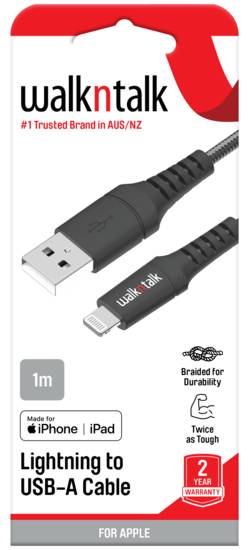 WalknTalk Extra Long Blue Lightning to USB-A Cable for Apple 3m