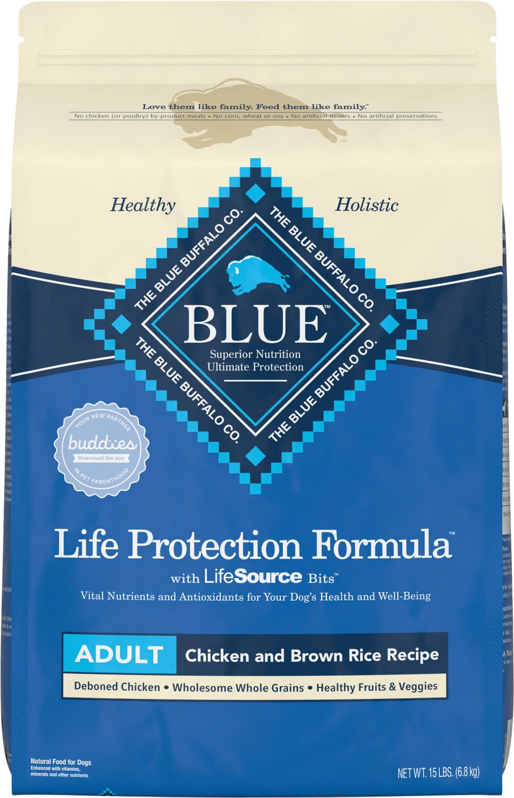 Blue Buffalo Life Protection Formula Dry Dog Food, Chicken & Brown Rice, Adult (15 lbs)