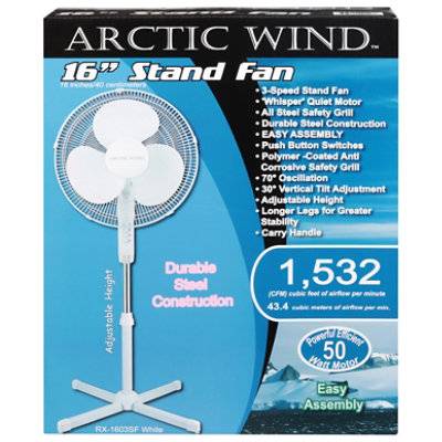 Artic Wind 16 Inch Stand Fan White 3 Speeds Oscillation Button Adjustable Height 1 Count - Each