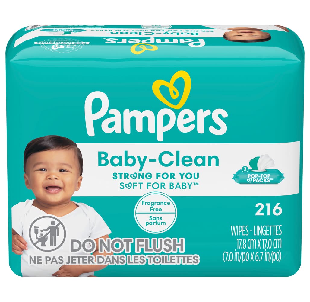 Pampers Fragrance Free Wipes, 7 In x 6.8 In (3 lbs, 216 ct)