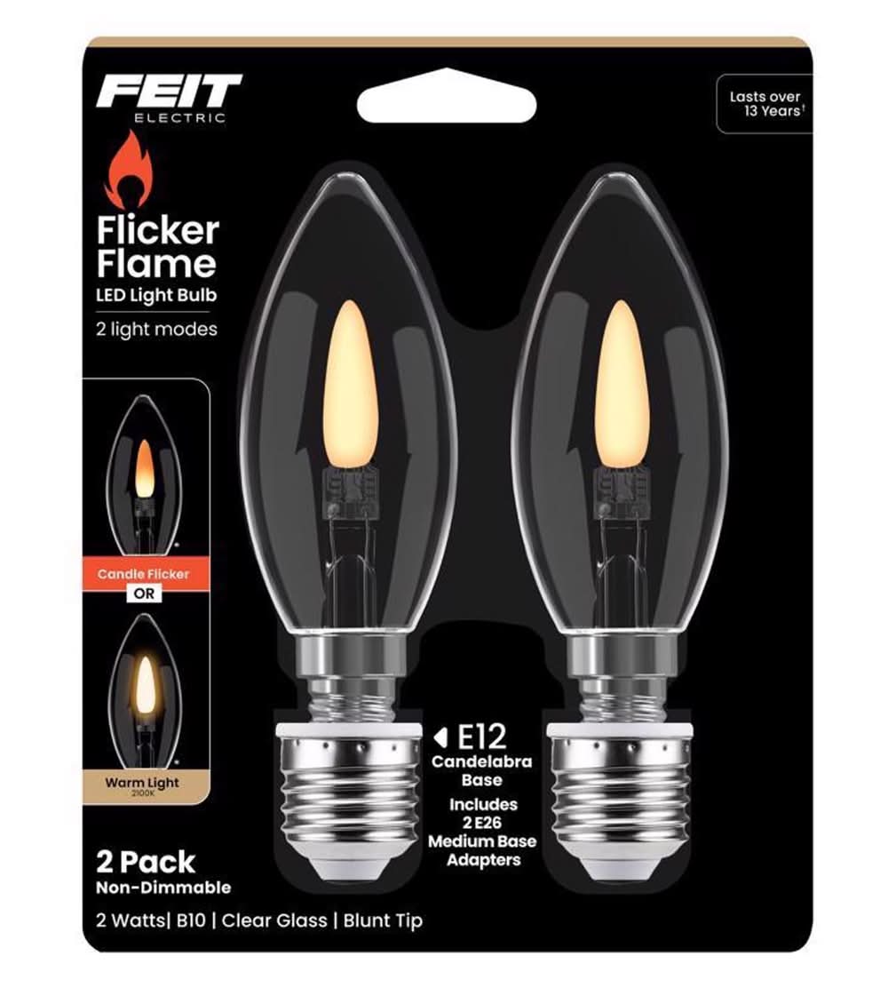 Feit Electric B10 E12 (Candelabra) Filament Led Bulb Clear 2 Watt Equivalence 2 Pk
