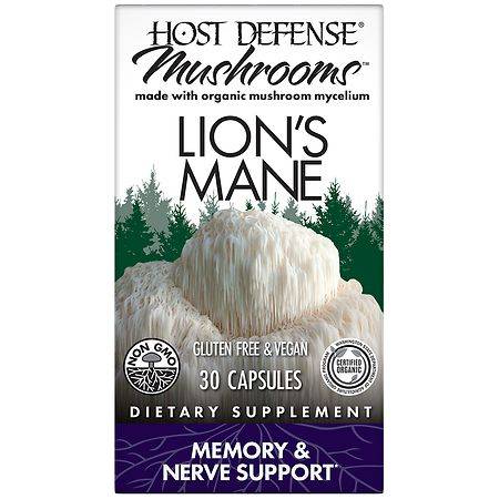 Host Defense Lion's Mane Mushroom Supplement Capsules for Memory & Nerve Support - 30.0 ea