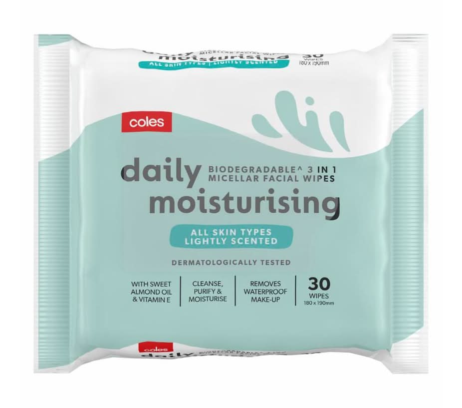 Coles Moisturising 3 in 1 Facial Cleansing Wipes (30 pack)