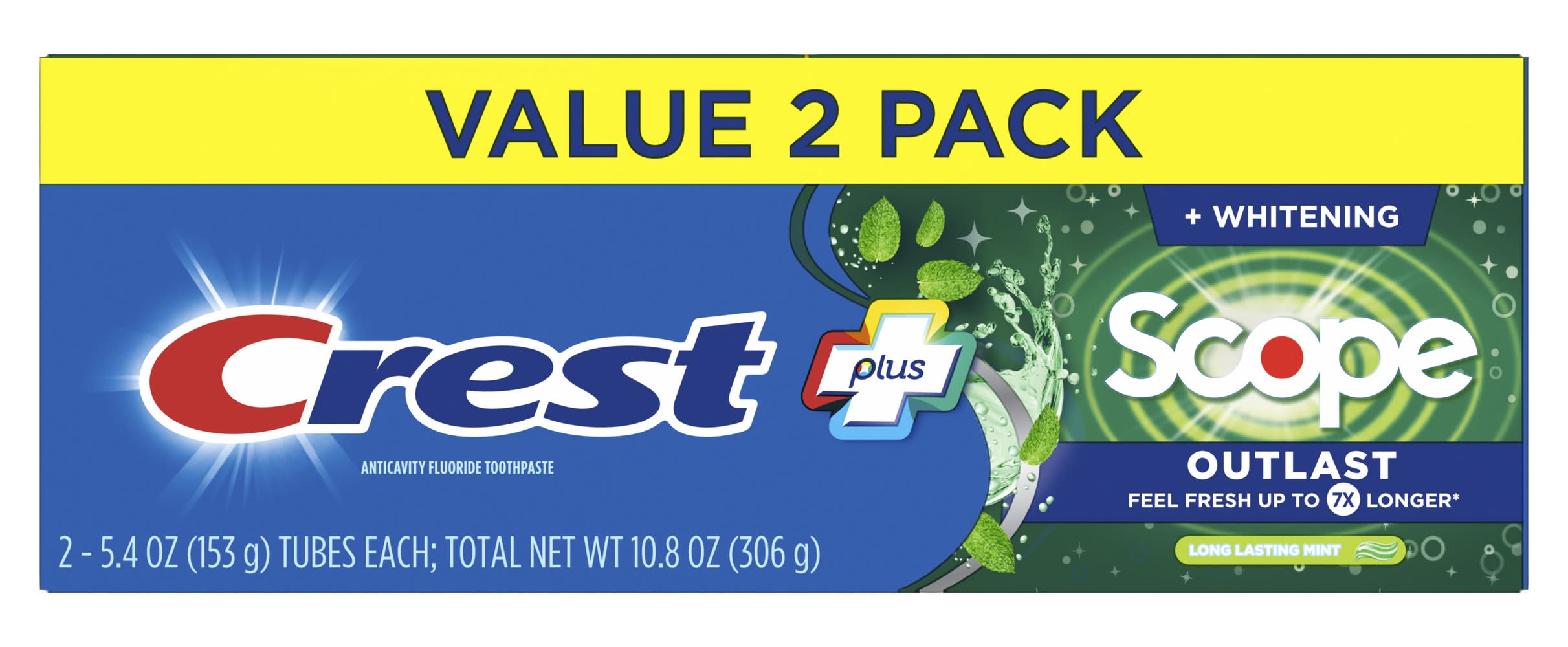 Crest Complete Scope Outlast Whitening Toothpaste, Mint (10.8 oz, 2 ct)