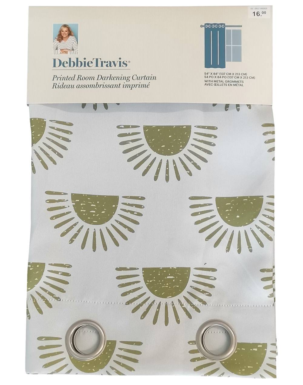 Debbie Travis® Printed Room Darkening Curtain, 54-in x 84-in. (54in x 84in, Md Green GE1)