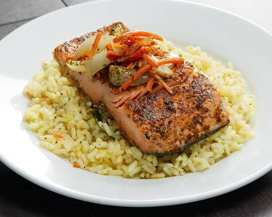 Grilled Salmon Over Sassy Rice Dinner