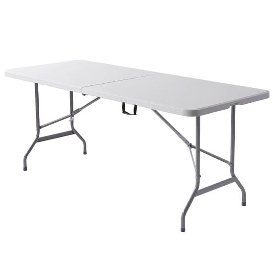 Realspace Molded Plastic Top Platinum/Charcoal Folding Table With Handles, 29"h X 72"w X 29-1/4"d