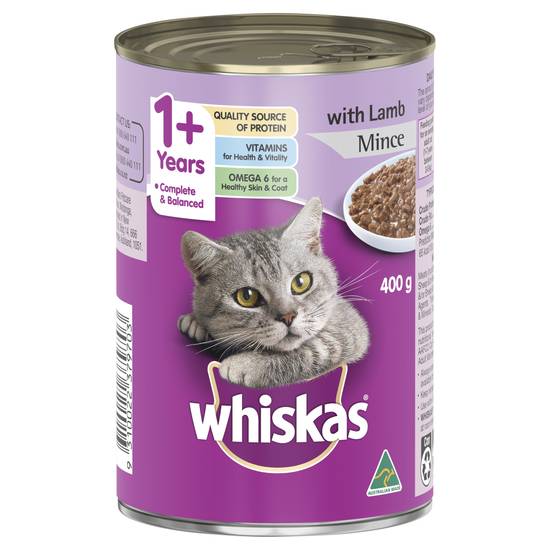 Whiskas 1+ Years Wet Cat Food Lamb Mince Can 400g