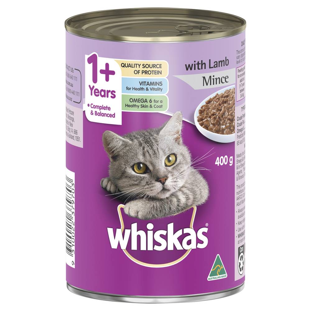 Whiskas 1+ Years Lamb Mince Wet Cat Food (400g)