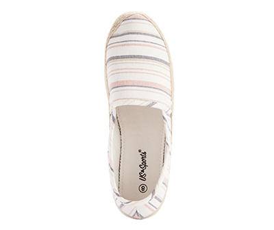 Women's 9 White, Charcoal & Coral Stripe A-Line Espadrille Shoe