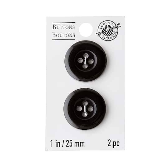 1" Black Buttons, 2Ct. By Loops & Threads