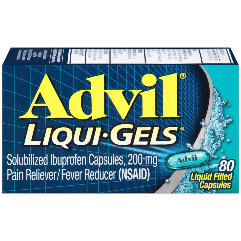 Advil Liqui-Gels Pain Reliever and Fever Reducer, Solubilized Ibuprofen 200mg, 80 CT, Liquid Fast Pain Relief