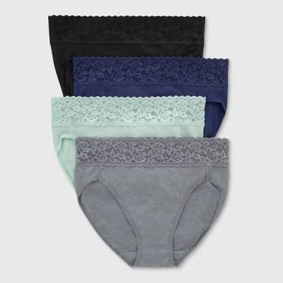 Hanes Premium Lace Hi-Cut Underwear, Women, XL, Assorted (4 ct)