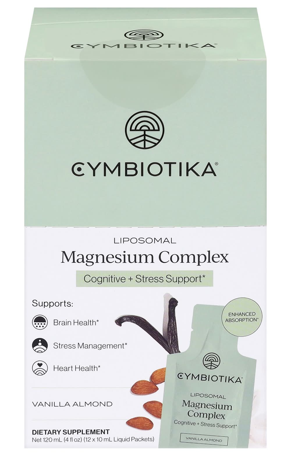Cymbiotika Liposomal Magnesium Complex Liquid Dietary Supplement, Vanilla Almond (12 x 10 ml)