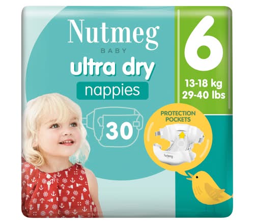 Nutmeg 6, Baby Ultra Dry Nappies (30 pack)