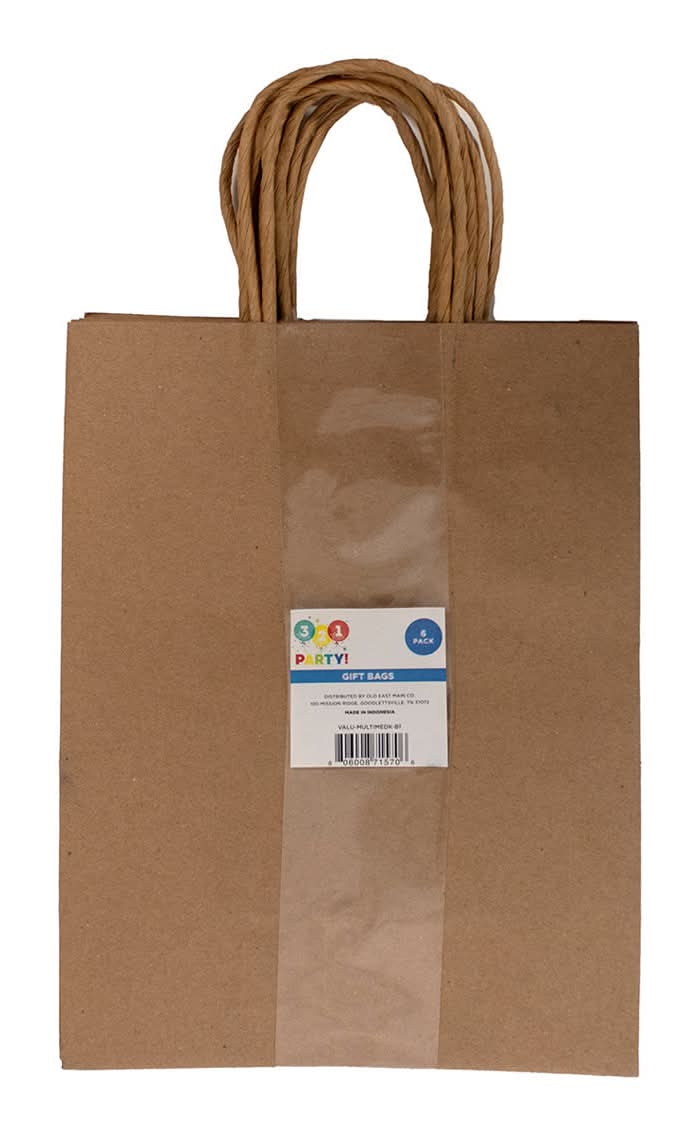 321 Party! Value Size Gift Bags - Brown 6 Count