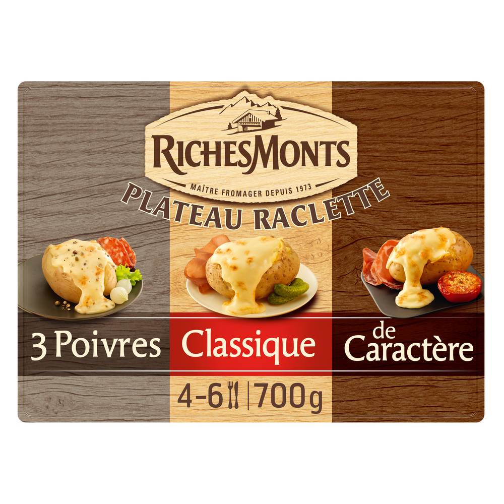 RichesMonts - Assortiment fromage à raclette, 3 poivres - classique - caractère (700g)