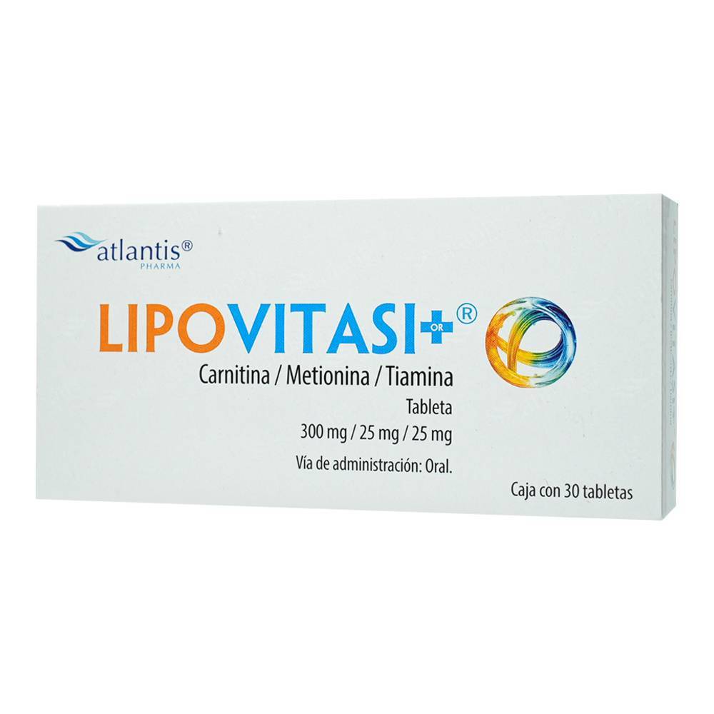 Atlantis pharma lipovitasi+ carnitina metionina tiamina tabletas 300mg/25mg/25mg (30 piezas)
