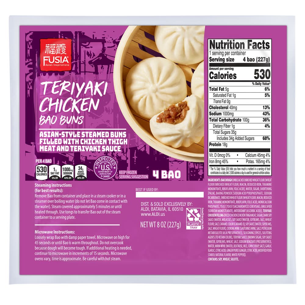 Fusia Asian Style Steamed Bao Buns, Teriyaki Chicken (8 oz, 4 ct)
