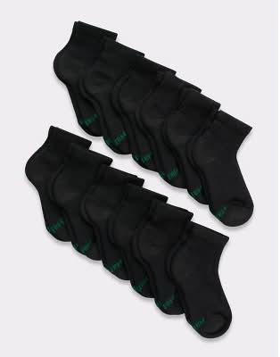 Hanes Boy's Cushioned Ankle Athletic Socks, L, Black (12 ct)