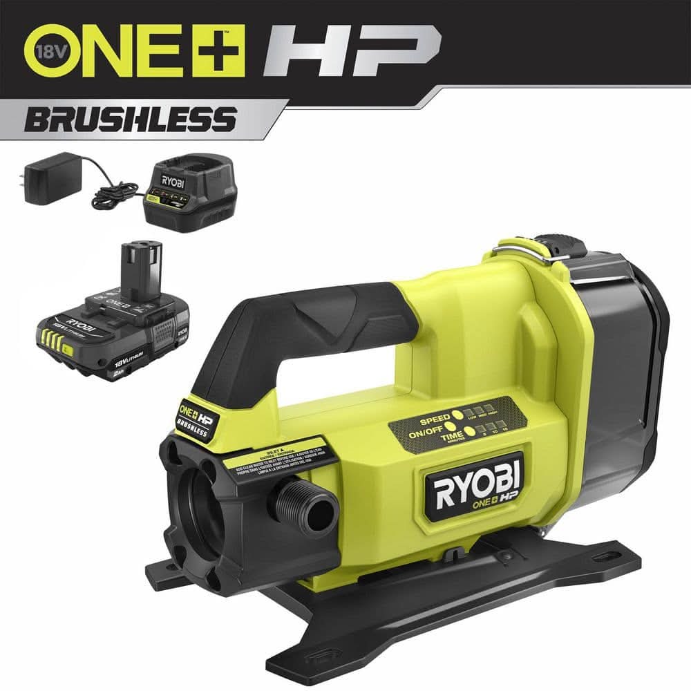Ryobi One+ Hp 18V 1/4 Hp Cordless Battery Powered Transfer Pump With 2.0 Ah Battery And Charger