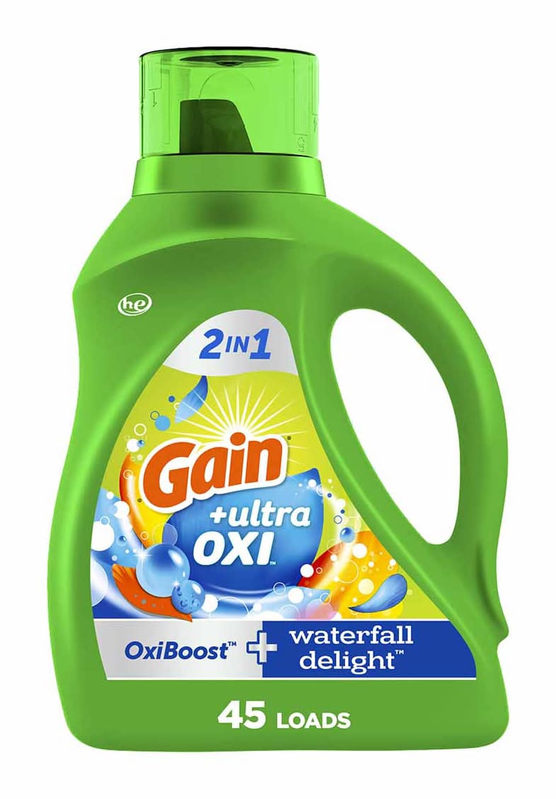 Gain Ultra Oxi 2 in 1 Liquid Laundry Detergent, Waterfall Delight (65 fl oz)