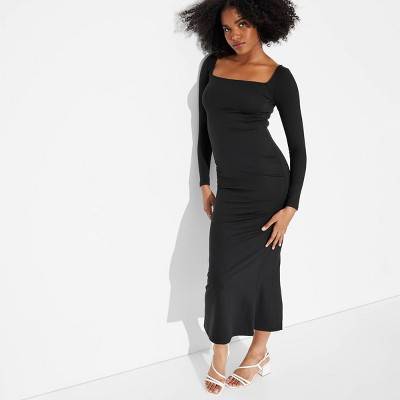Wild Fable Women's Long Sleeve Butterbliss Maxi Bodycon Dress, L, Black