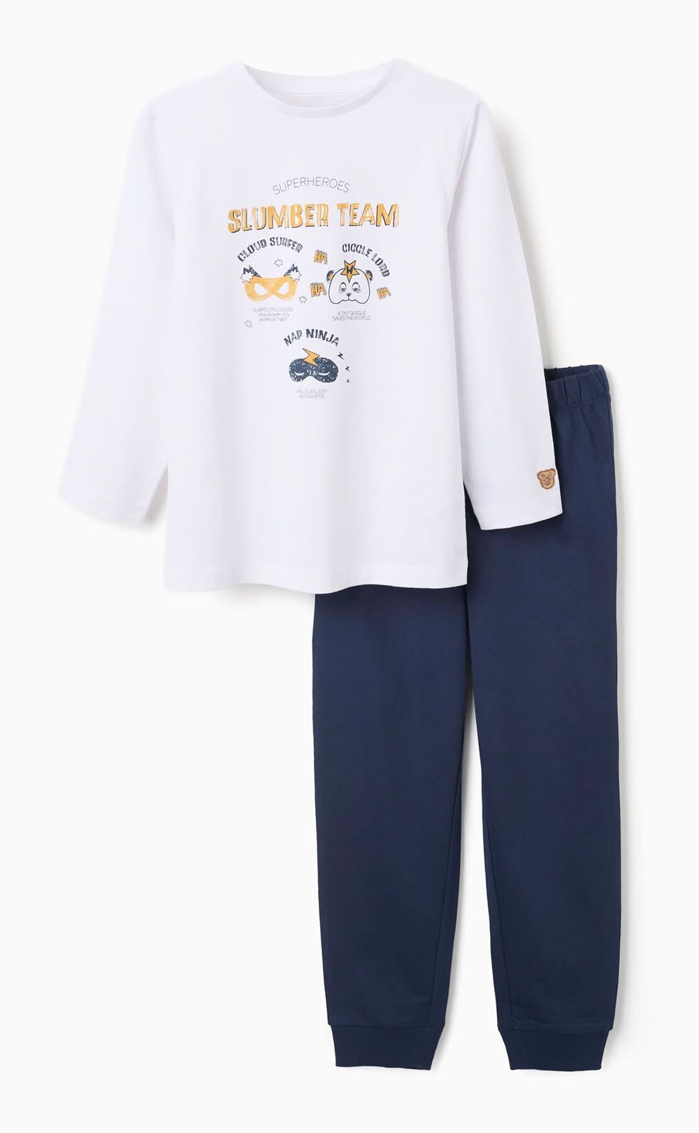Pijama Comprido Com Estampado Slumber Team Para Menino, Branco/Azul (Branco - 7/8)