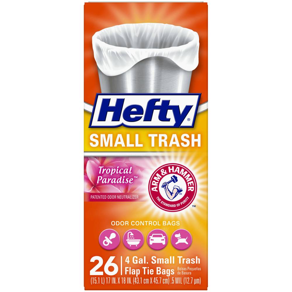 Hefty Tropical Paradise Odor Control 4 Gallon Small Trash Flap Tie Bags ( 26 ct )