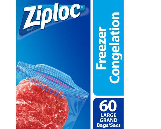 Ziploc · Ziploc Grands sacs de congélation avec double sceau zipper et onglets ouverts faciles, Grand, Mega Pack, 60 Compter - Grip'n seal freezer large bags (60 units)