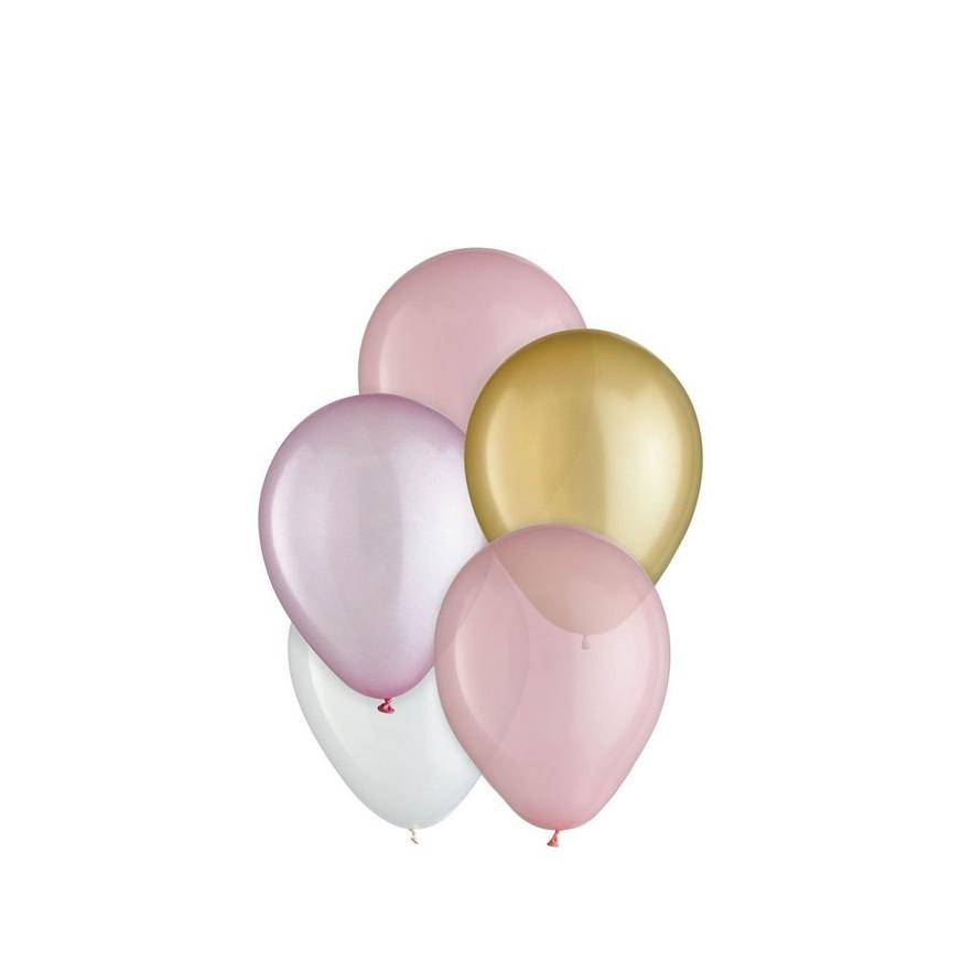 Uninflated 25ct, 5in, Pastel Pink 4-Color Mix Mini Latex Balloons - Pinks, Gold White