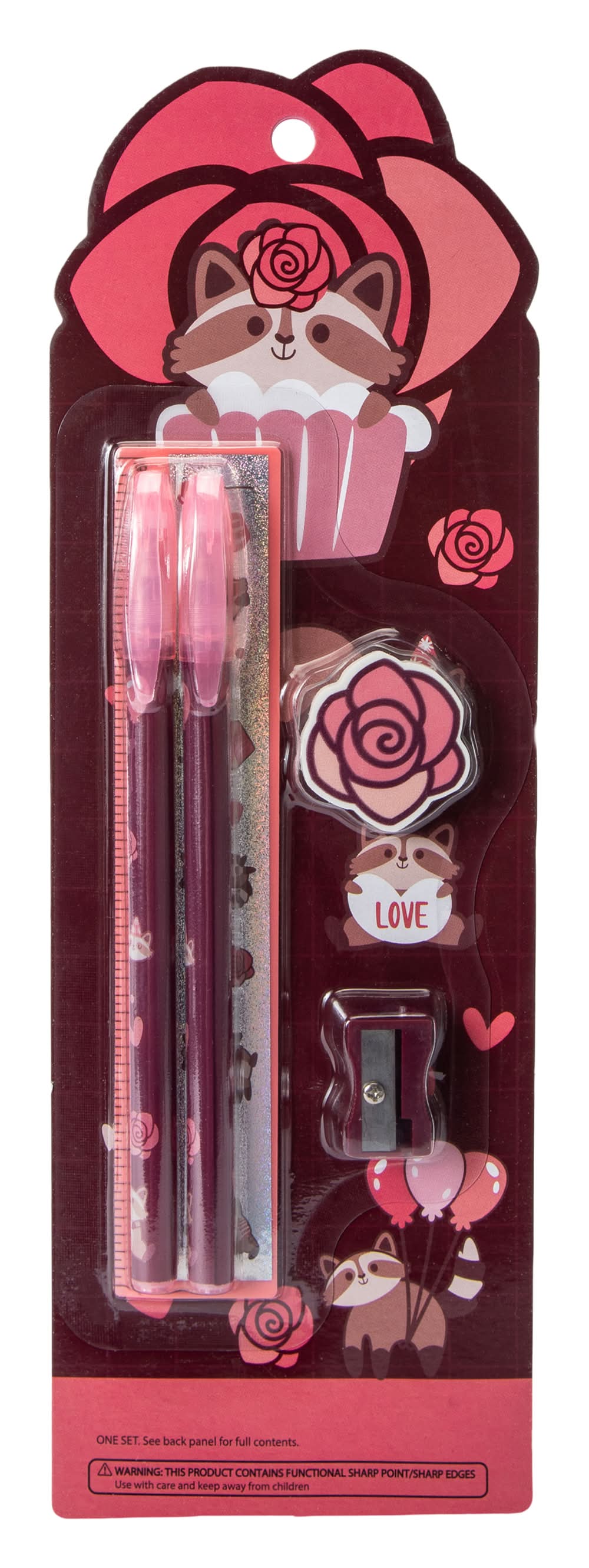 Kawaii Stationery Set 5-Piece Red