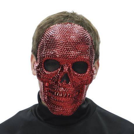 Way to Celebrate! Adult Unisex Halloween Rhinestone Skull Mask, Red