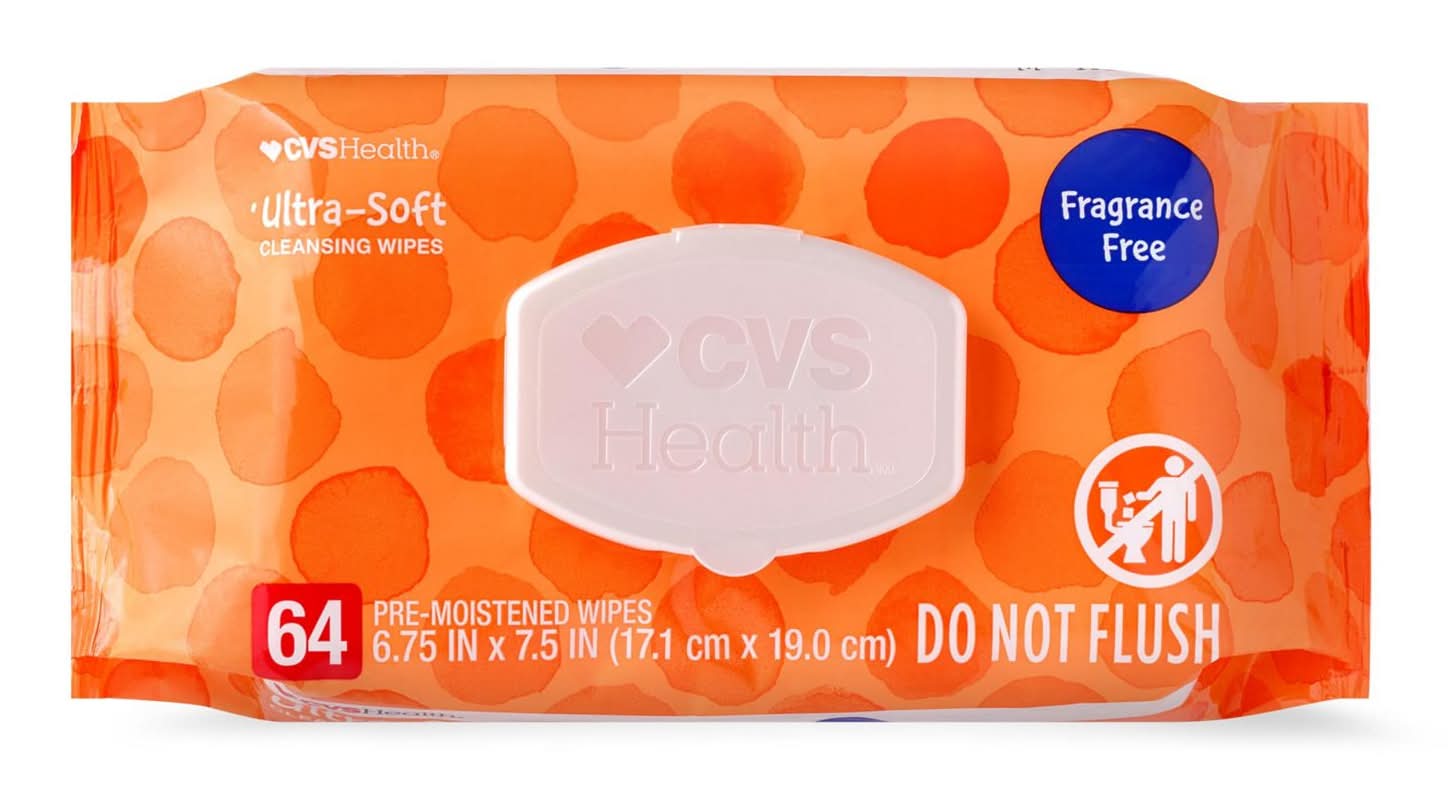 CVS Health Unscented Ultra-Soft Cleansing Wipes, 6.75x7.5 in (64 ct)