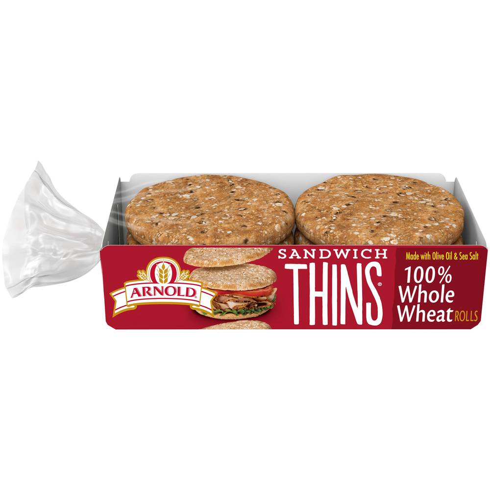 Arnold 100% Whole Wheat Sandwich Thins Rolls (6 ct)