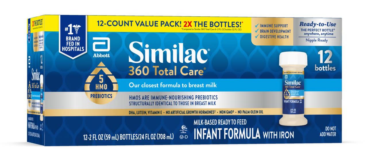 Similac 360 Total Care 5 Hmo Prebiotics Ready To Feed Infant Formula With Iron (12 x 2 fl oz)