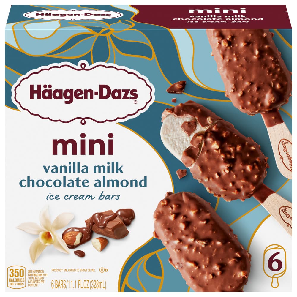Häagen-Dazs Mini Ice Cream Bars, Vanilla Milk Chocolate Almond (11.1 fl oz, 6 ct)